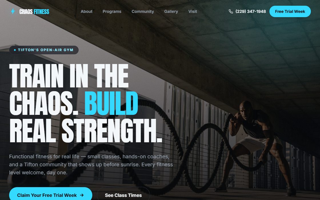 Chaos Fitness website built by Elevate Digital