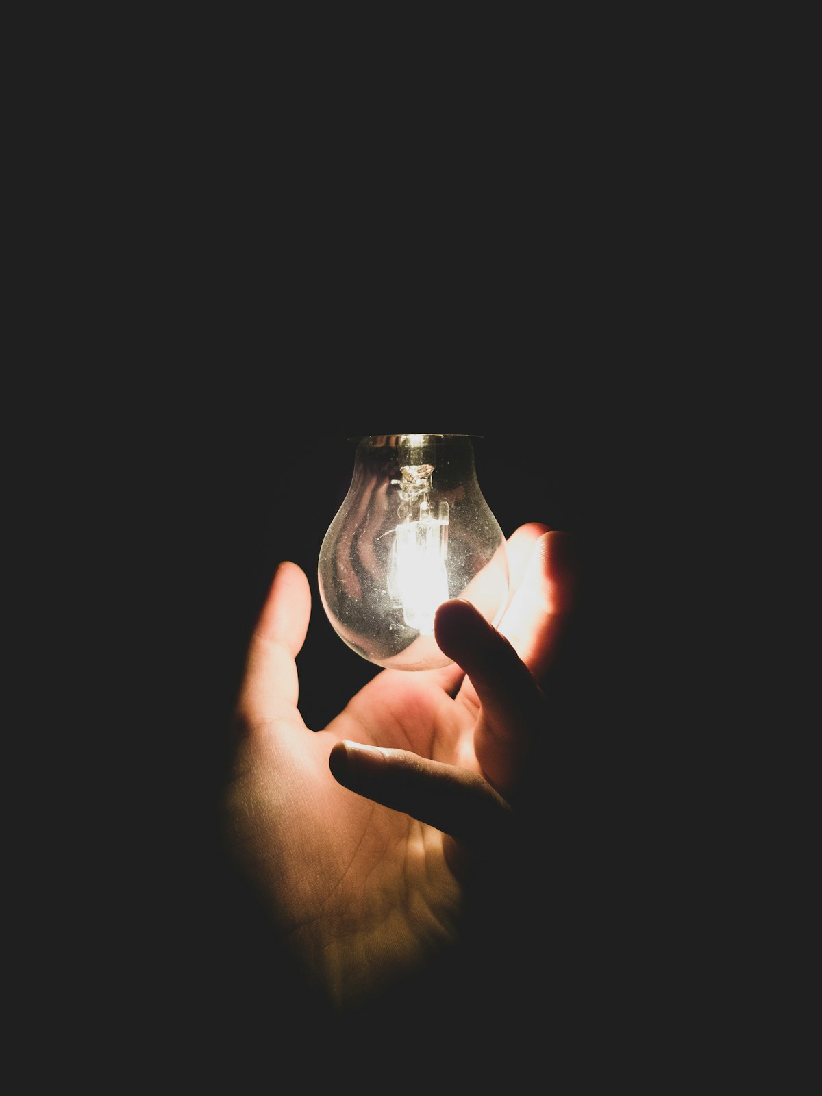 Close up of a hand holding a light bulb