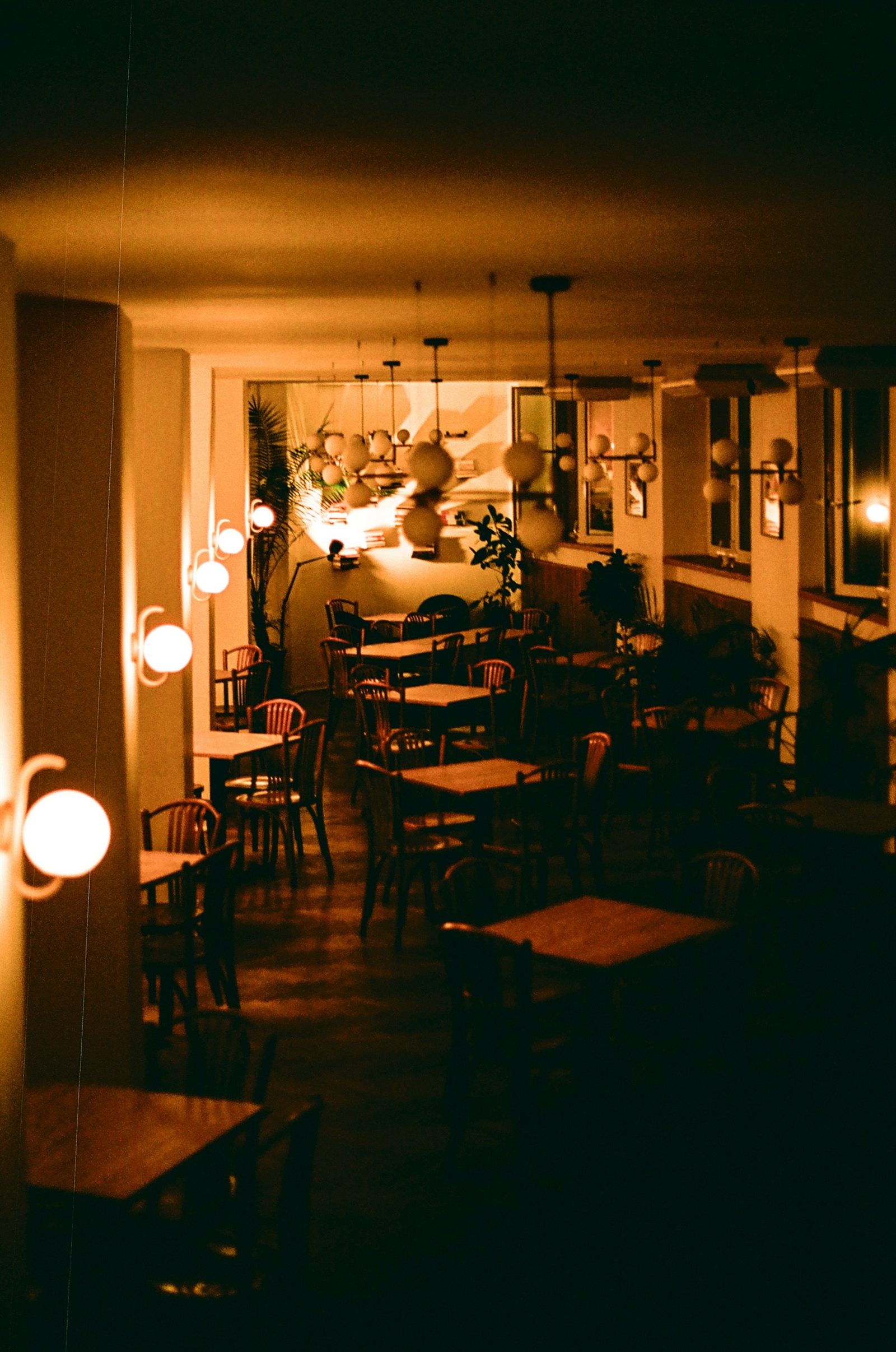 Warmly lit dining room interior